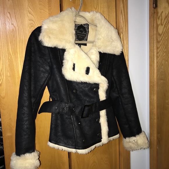 GUESS Double Breasted Faux Fur Lined Coat - Picture 8 of 10